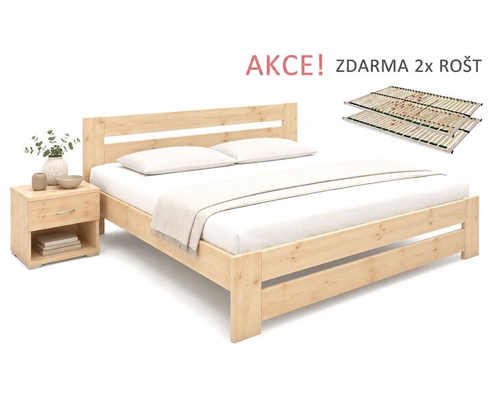 Dřevěná postel s rošty Berni, 160x200, 180x200, masiv smrk - pohled č. 1