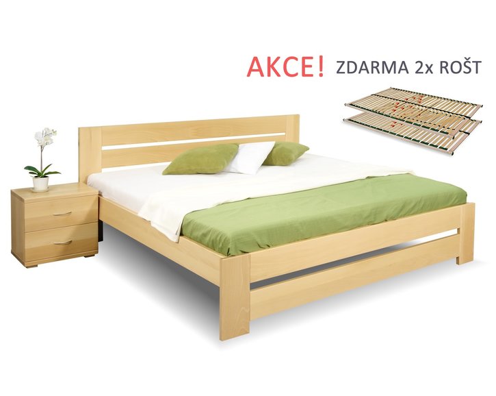 Manželská postel s rošty Berni, 160x200, 180x200, masiv buk Manželská postel s rošty Berni, 160x200, 180x200, masiv buk