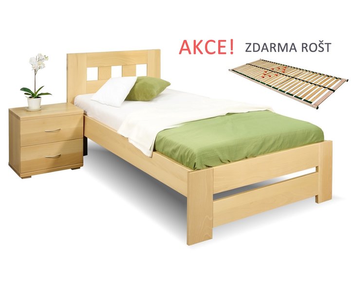 Dřevěná postel s roštem Barča, 80x200, 90x200, masiv buk Dřevěná postel s roštem Barča, 80x200, 90x200, masiv buk