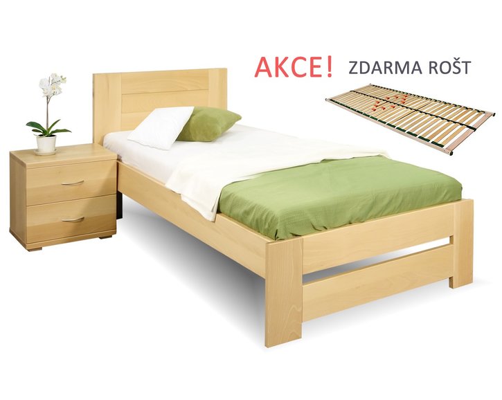 Dřevná postel s roštem Jirka, 80x200, 90x200, masiv buk Dřevná postel s roštem Jirka, 80x200, 90x200, masiv buk