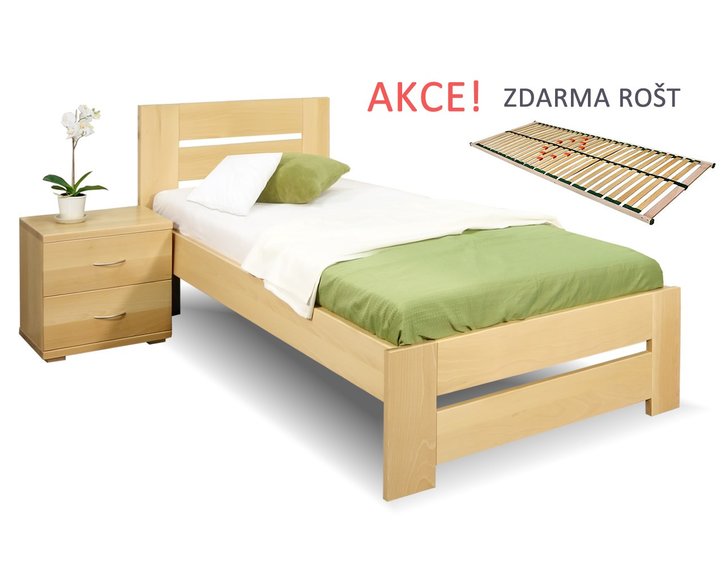 Dřevěná postel s roštem Berni, 80x200, 90x200, masiv buk Dřevěná postel s roštem Berni, 80x200, 90x200, masiv buk