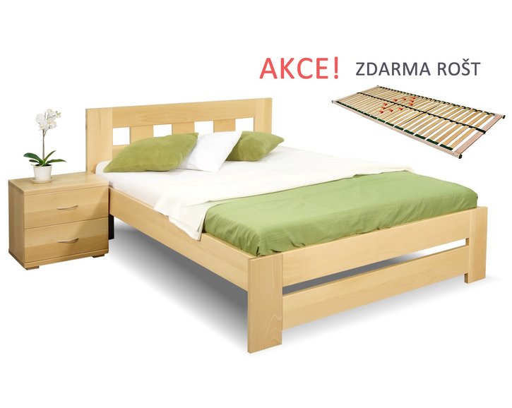 Dřevěná postel s roštem Barča, 120x200, 140x200, masiv buk Dřevěná postel s roštem Barča, 120x200, 140x200, masiv buk