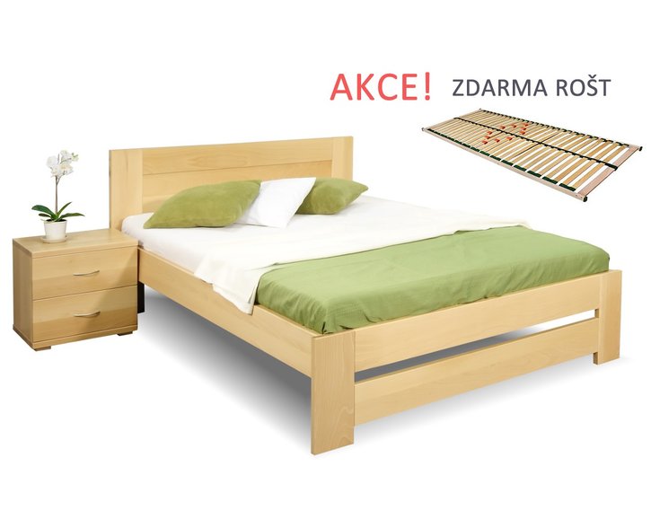 Dřevěná postel s roštem Jirka, 120x200, 140x200, masiv buk Dřevěná postel s roštem Jirka, 120x200, 140x200, masiv buk