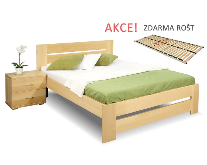 Dřevěná postel s roštem Berni, 120x200, 140x200, masiv buk Dřevěná postel s roštem Berni, 120x200, 140x200, masiv buk