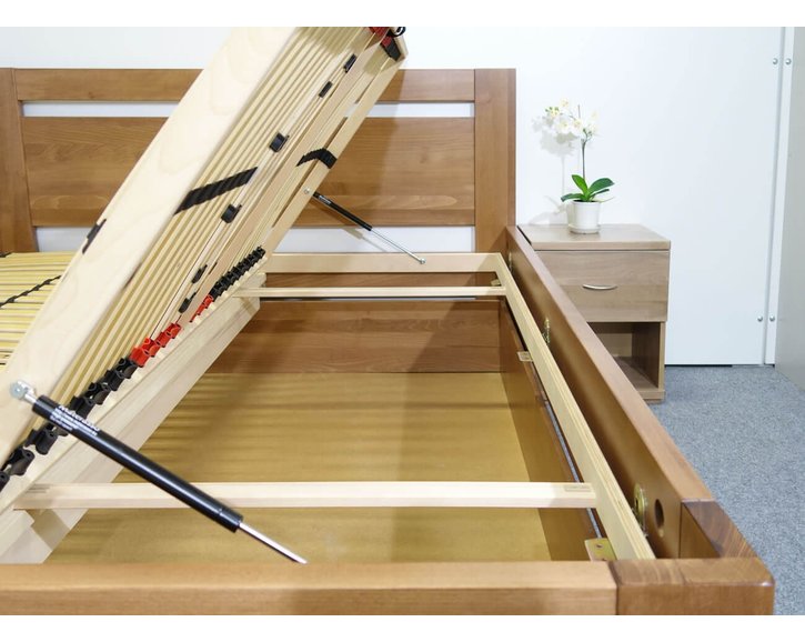 Zvýšená postel dvoulůžko s úložným prostorem HERKULES, masiv buk