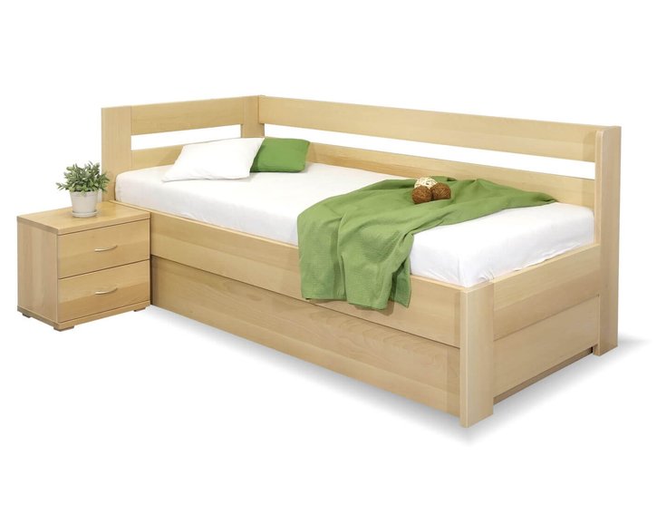 Rohová postel s úložným prostorem Valentin-Levá, 80x200, 90x200 cm, masiv buk Rohová postel s úložným prostorem Valentin-Levá, 80x200, 90x200 cm, masiv buk