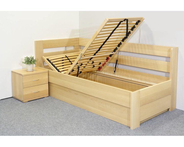 Postel s úložným prostorem Valentin-Levá, 80x200, 90x200 cm, masiv buk