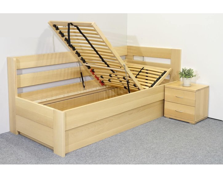 Postel s úložným prostorem Valentin-Pravá, 80x200, 90x200 cm, masiv buk