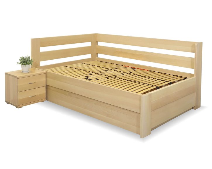 Postel s úložným prostorem Valentin-Levá, 140x200 cm, masiv buk