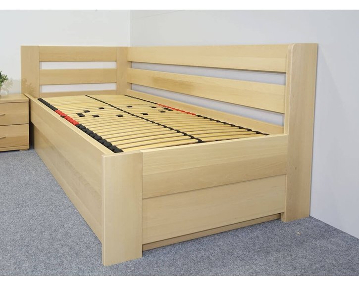 Postel s úložným prostorem Valentin-Levá, 140x200 cm, masiv buk