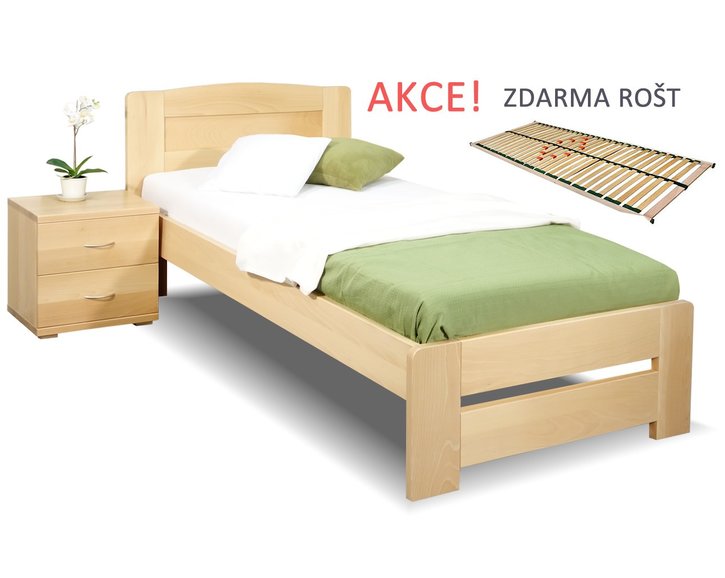 Postel s roštem Justina, 90x210cm, masiv buk Postel s roštem Justina, 90x210cm, masiv buk