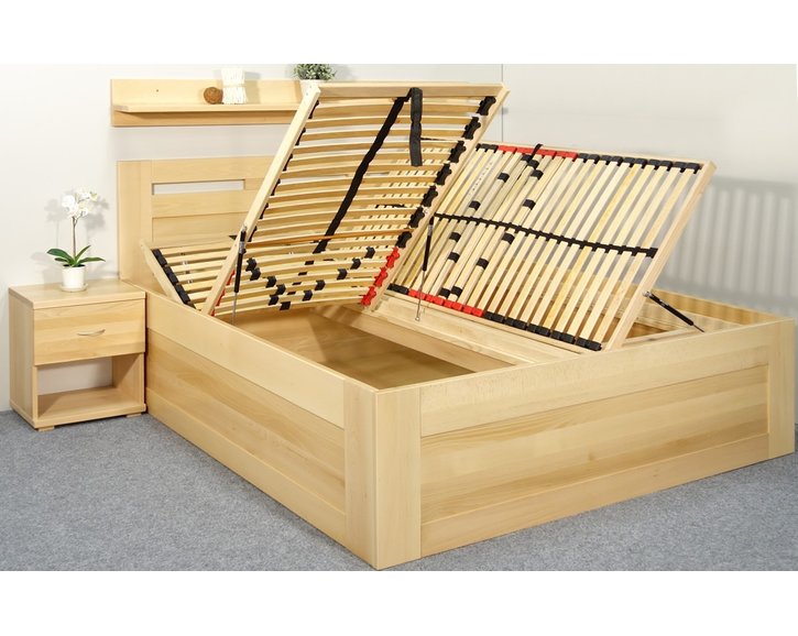 Vysoká postel s úložným prostorem Floria, 160x200, 180x200, masiv buk