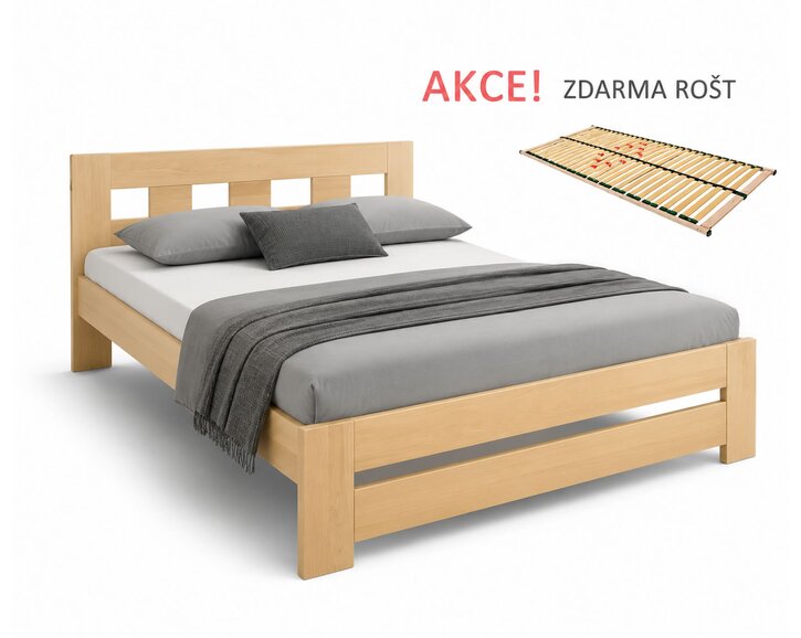 Dřevěná postel s roštem Barča, 140x200, masiv buk - pohled č. 1