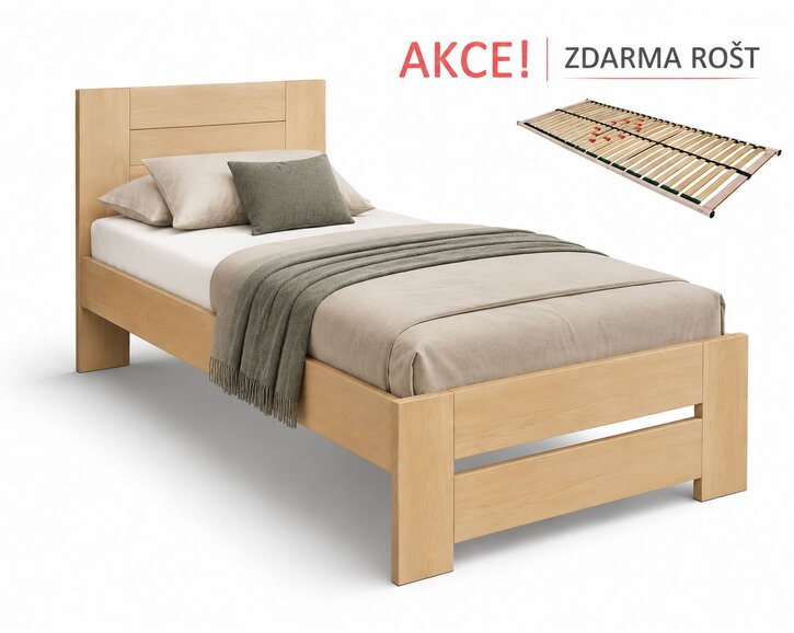 Dřevěná postel s roštem Jirka, 80x200, 90x200, masiv buk - pohled č. 1