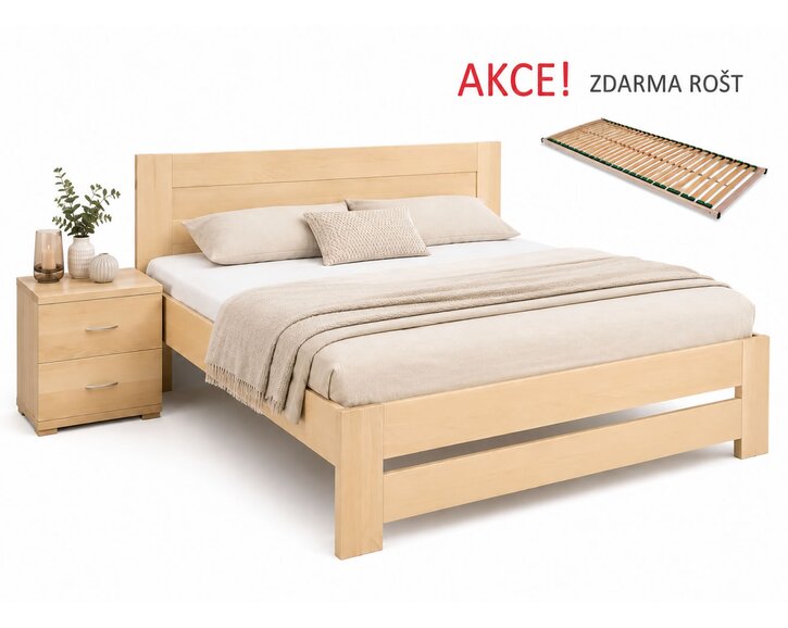 Dřevěná postel s roštem Jirka, 120x200, 140x200, masiv buk