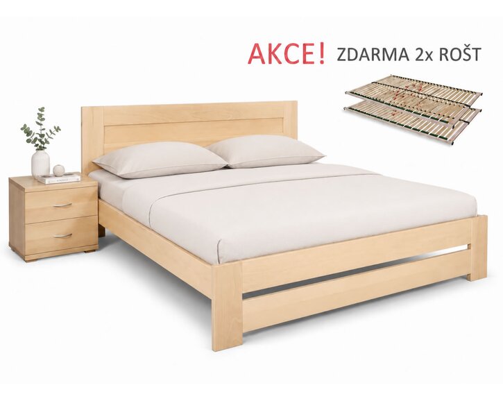 Manželská postel s rošty Jirka, 160x200, 180x200, masiv buk - pohled č. 1