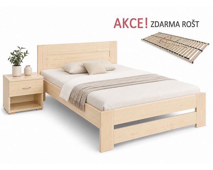 Jednolůžková postel s roštem Jirka, 80x200, 90x200, masiv smrk - pohled č. 1