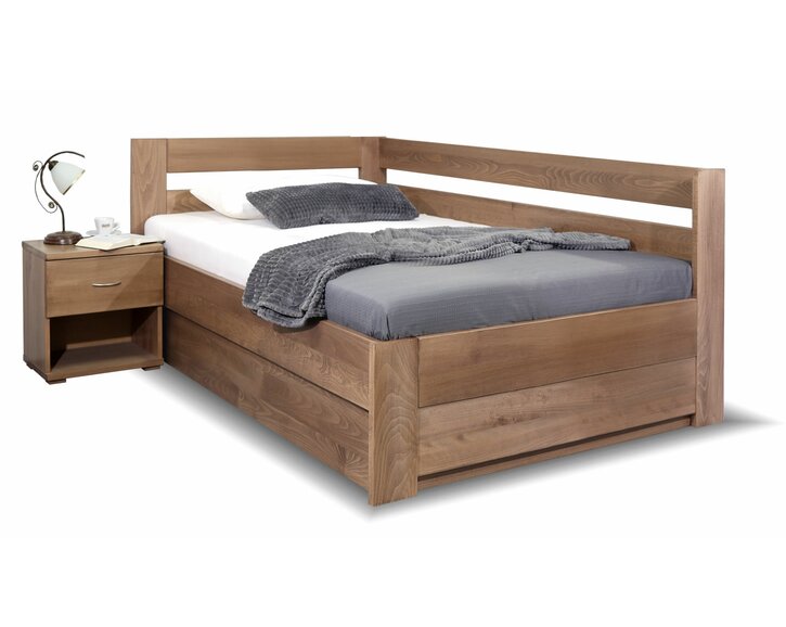 Rohová postel dvoulůžko s úložným prostorem Valentin, masiv smrk, levá,140x200 Rohová postel dvoulůžko s úložným prostorem Valentin, masiv smrk, levá,140x200