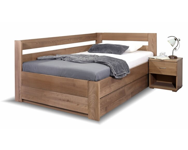 Rohová postel dvoulůžko s úložným prostorem Valentin, masiv smrk, pravá,140x200 Rohová postel dvoulůžko s úložným prostorem Valentin, masiv smrk, pravá,140x200