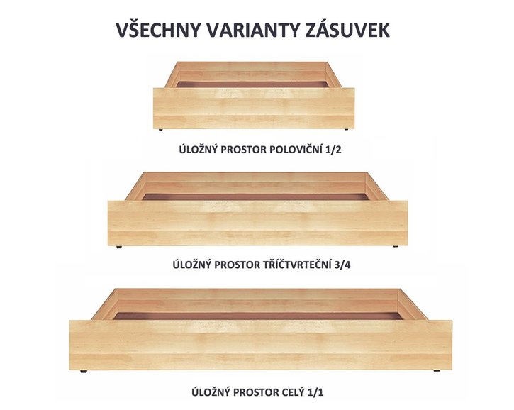 Úložný prostor 3/4 pod postele BW, masiv smrk