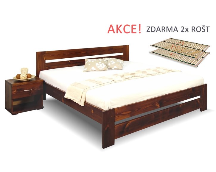 Dřevěná postel s rošty Berni, 160x200, 180x200, masiv smrk Dřevěná postel s rošty Berni, 160x200, 180x200, masiv smrk