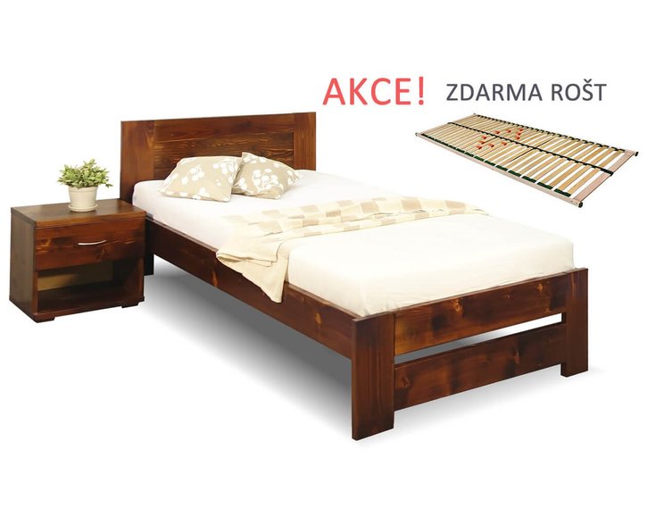 Jednolůžková postel s roštem Jirka, 80x200, 90x200, masiv smrk Jednolůžková postel s roštem Jirka, 80x200, 90x200, masiv smrk