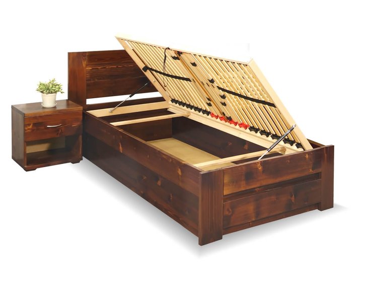 Postel s úložným prostorem Jirka, 80x200, 90x200, masiv smrk Postel s úložným prostorem Jirka, 80x200, 90x200, masiv smrk