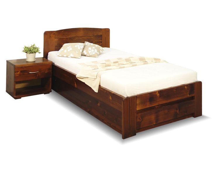 Postel z masivu s úložným prostorem Justina, 90x200, masiv smrk