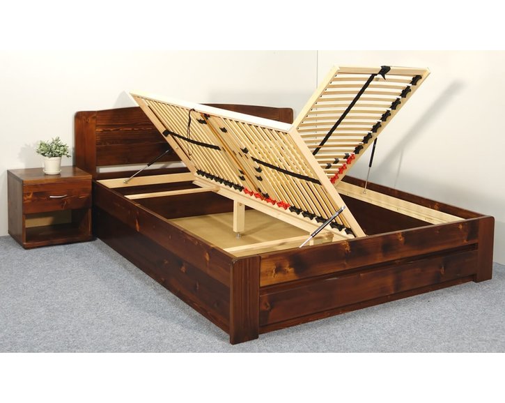 Postel z masivu s úložným prostorem Justina, 160x200, 180x200, masiv smrk