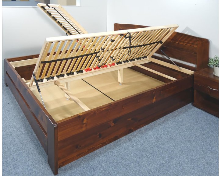 Postel z masivu s úložným prostorem Justina, 160x200, 180x200, masiv smrk