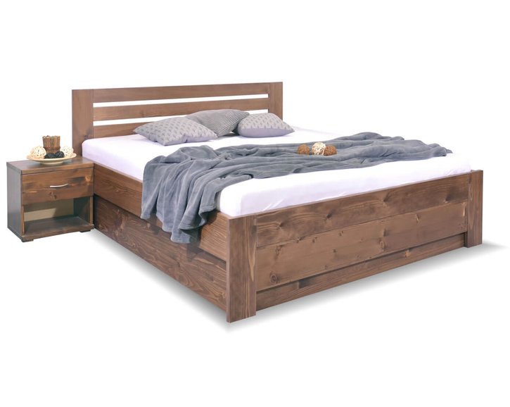 Zvýšená postel dvoulůžko s úložným prostorem RITA, masiv smrk