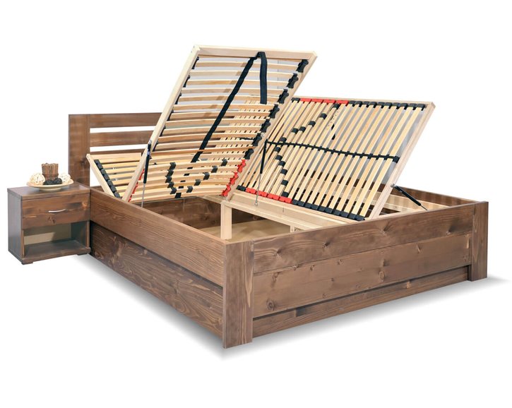 Zvýšená postel dvoulůžko s úložným prostorem RITA, masiv smrk