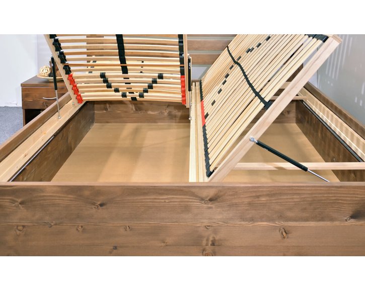 Zvýšená postel dvoulůžko s úložným prostorem RITA, masiv smrk