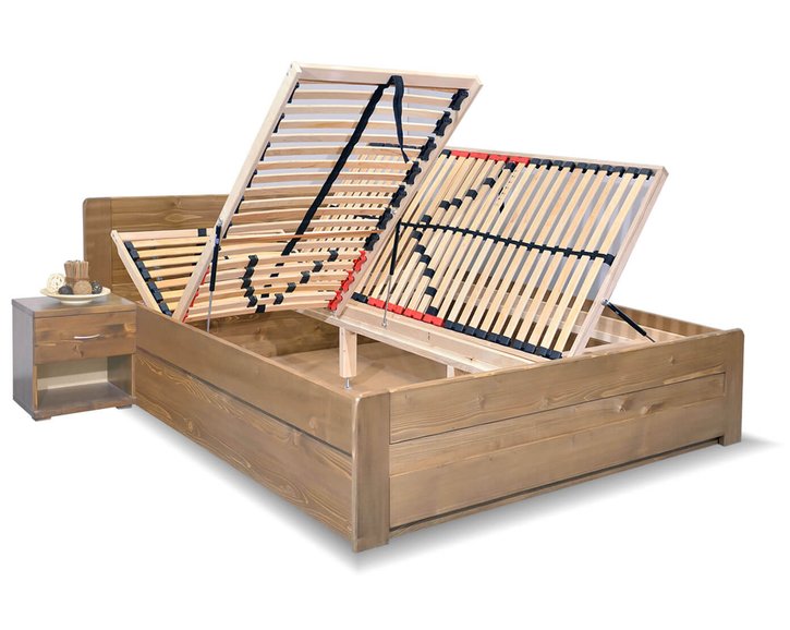 Postel dvoulůžko s úložným prostorem MARK, masiv smrk