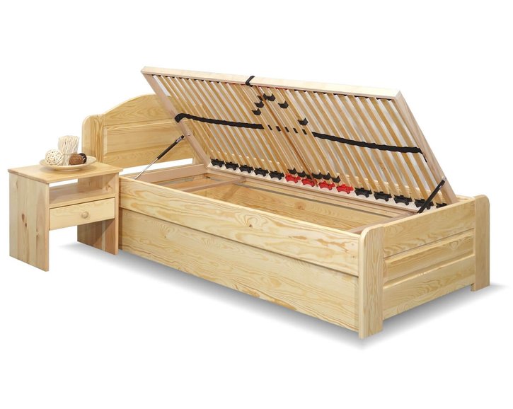 Postel jednolůžko s úložným prostorem LADA, 90x220cm, masiv borovice