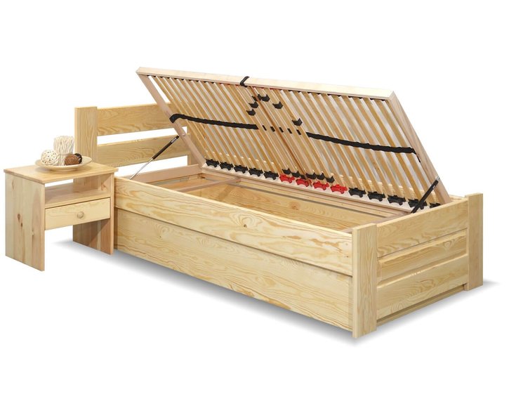Dřevěná postel s úložným prostorem Hanka, masiv borovice