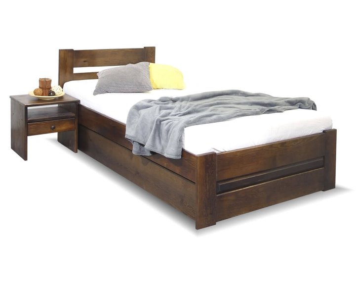 Postel jednolůžko s úložným prostorem Hanka, 90x200cm, masiv borovice, moření ořech