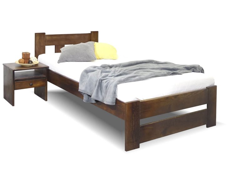 Postel jednolůžko Barča, 90x200cm, masiv borovice, moření ořech