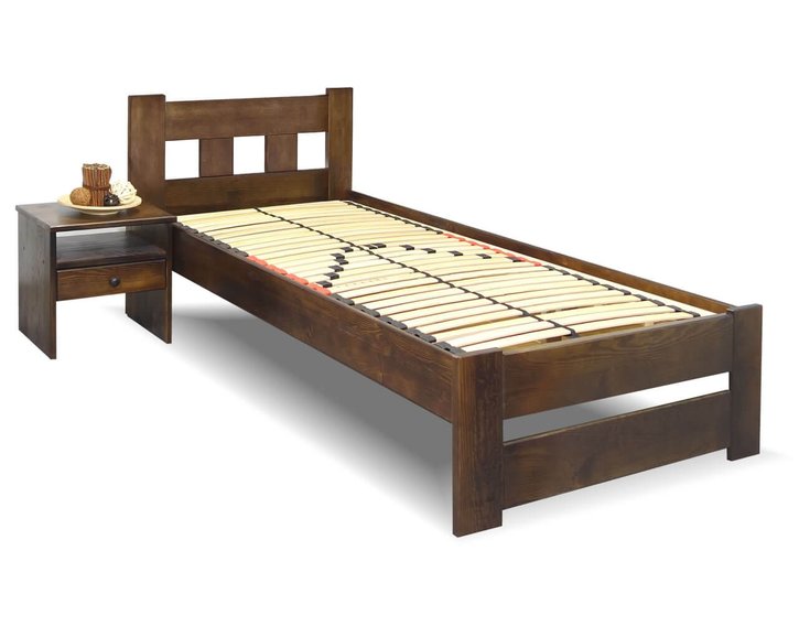 Dřevěná postel jednolůžko Barča, masiv borovice, moření ořech