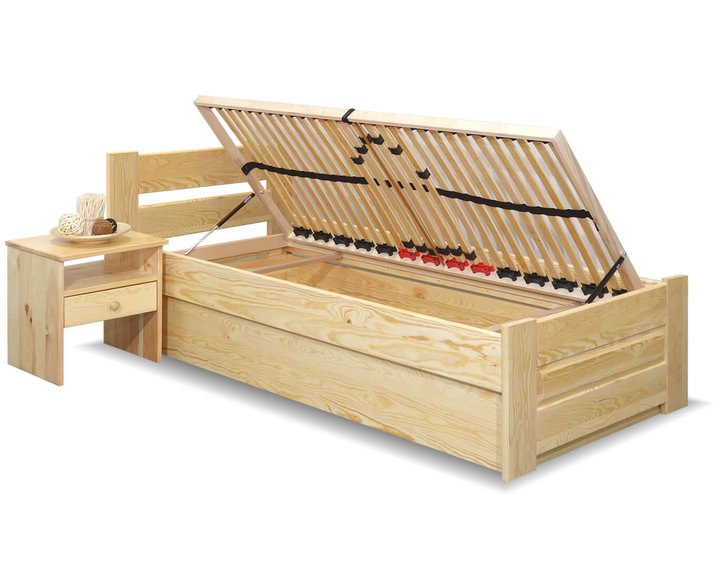 Postel s úložným prostorem Hanka, masiv borovice, 120x200