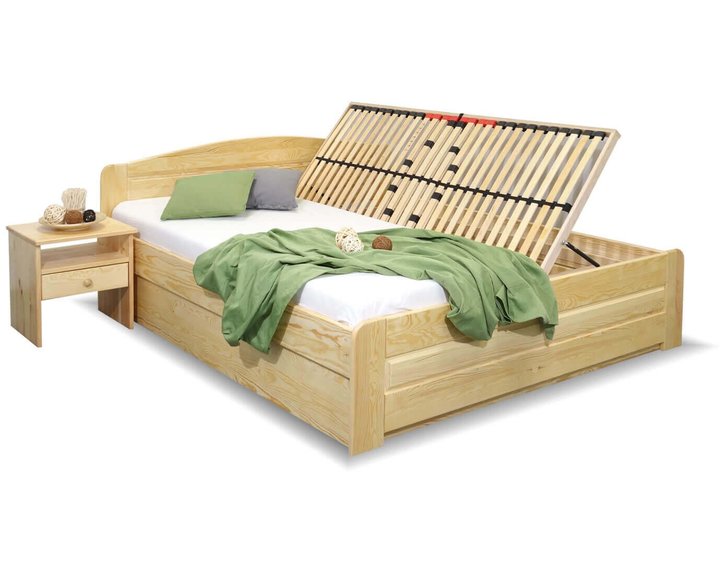 Dřevěná postel LADA, 140x200cm, s úložným prostorem, masiv borovice