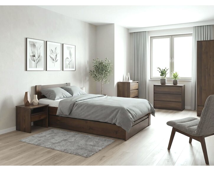 Postel jednolůžko s úložným prostorem Hanka, 90x200cm, masiv borovice, moření ořech - pohled č. 2
