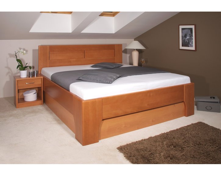Manželská postel s úložným prostorem OLYMPIA 3. senior 160x200, 180x200, masiv buk, třešeň