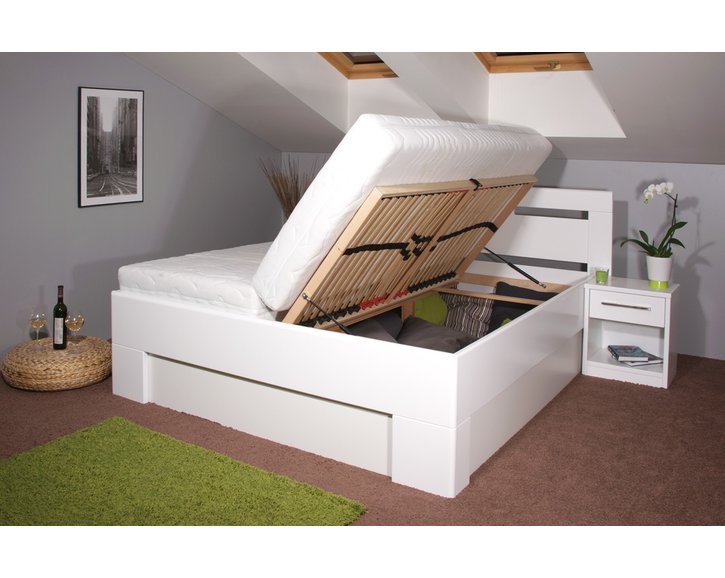 Zvýšená postel s úložným prostorem VAREZZA 5 senior 160x200, 180x200, masiv buk, bílá