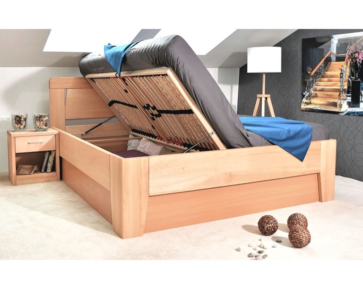 Dřevěná postel s úložným prostorem Venus, 160x200, 180x200, masiv buk