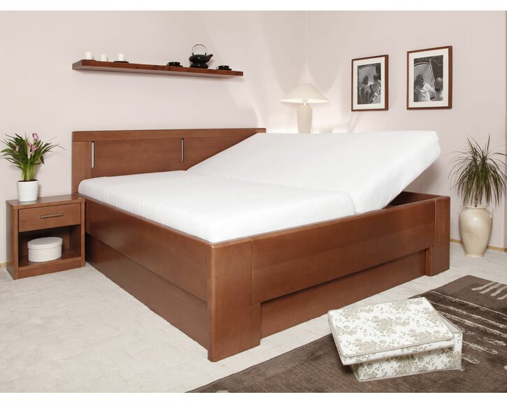Manželská postel s úložným prostorem DELUXE 3, masiv buk