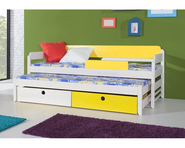 Dětská postel s přistýlkou a úložným prostorem NATY1, masiv borovice