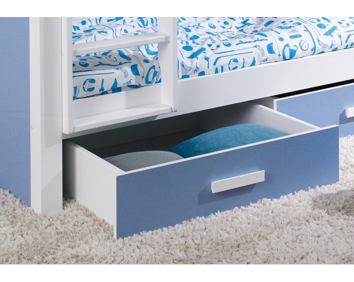 Dětská patrová postel se zábranou a úložným prostorem Gustav, masiv borovice Dětská patrová postel se zábranou a úložným prostorem Gustav, masiv borovice