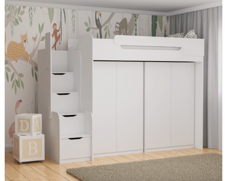 Multifunkční patrová postel Dori se spodní postelí a skříní, lamino bílá Multifunkční patrová postel Dori se spodní postelí a skříní, lamino bílá
