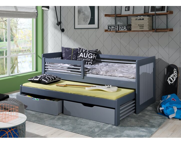 Dětská postel s přistýlkou, zábranou a úložným prostorem ANNA, masiv borovice Dětská postel s přistýlkou, zábranou a úložným prostorem ANNA, masiv borovice